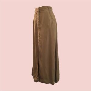 & Other Stories Tan Neutral Satin Flowy Midi Skirt With Pockets and Slit - 4